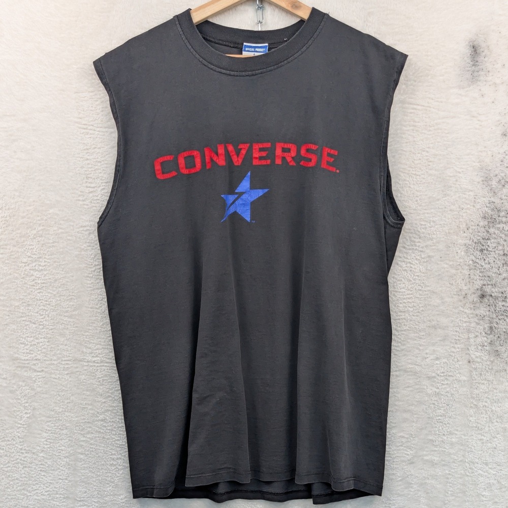 VTG Converse Sleeveless Shirt Men's Large Black Streetwear Grunge USA Made 90s